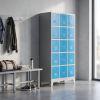 Kovová šatní skříňka - 15 boxů, 90 x 40 x 195 cm, pevné nohy, cylindrický zámek, modrá - ral 5012