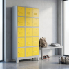 Kovová šatní skříňka - 15 boxů, 90 x 40 x 196,5 cm, nastavitelné nožky, cylindrický zámek, žlutá - ral 1023
