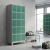 Kovová šatní skříňka - 15 boxů, 90 x 40 x 196,5 cm, nastavitelné nožky, cylindrický zámek, zelená - ral 6033