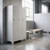 Kovová šatní skříňka - 3 oddíly, 90 x 50 x 161,5 cm, nastavitelné nožky, otočný zámek, oranžová - ral 2004