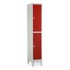 Kovová šatní skříňka - 2 boxy, 38 x 45 x 196,5 cm, nastavitelné nožky, otočný zámek, červená - ral 3000