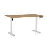 Výškově nastavitelný stůl OfficeTech B, 140 x 80 cm, bílá podnož, dub kamenný