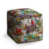 Taburet Cube graffiti, barevná