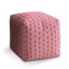 Taburet Cube růžové pletení z vlny, růžová